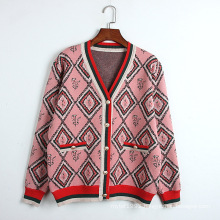 Latest Design Pattern Jacquard Knitwear Custom Ladies Women Cardigan Sweater Knitting